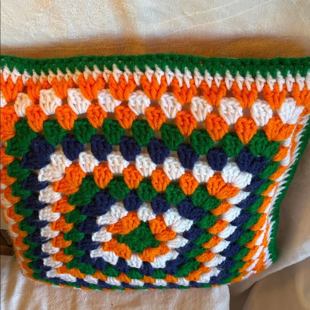 Granny Pillow Granny Square Pillow Colorful Crochet Orange Blue Green White Yarn